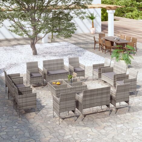 Salon de jardin 16 pcs - Canapé de jardin - Ensembles de Meubles d'exterieur - avec coussins Résine tressée Gris Chic-140902