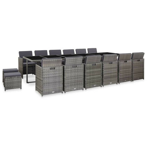 Salon de jardin 17 pcs avec coussins Résine tressée Anthracite 2