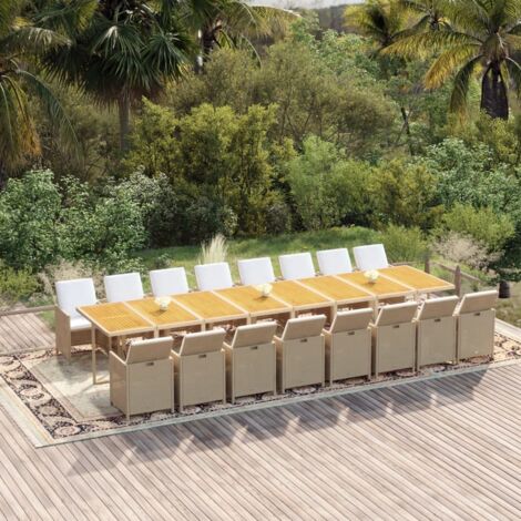 Salon de jardin 17 pcs - Mobilier de jardin - Ensemble à dîner de jardin coussins Beige Résine tressée Chic-587585