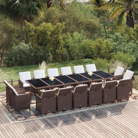 Salon de jardin 17 pcs - Mobilier de jardin - Ensemble à dîner de jardin coussins Résine tressée Marron Chic-758741