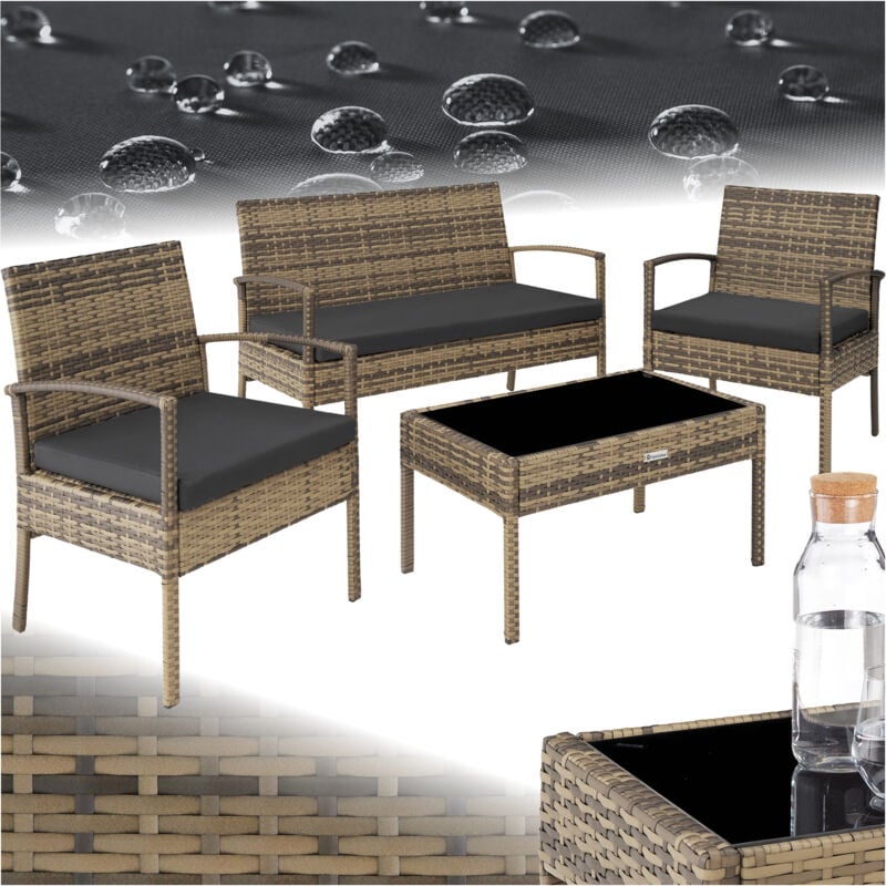 Tectake - Salon de jardin Pour 4 personnes avec Plateau en verre de sécurité avec cadres fins