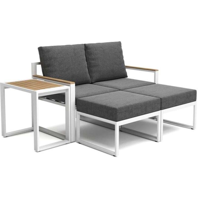 Salon de jardin 2 fauteuils avec repose-pieds et table basse Qamal Salon de jardin 2 fauteuils avec repose-pieds et table basse Qamal