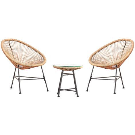 Salon de jardin 2 fauteuils ronds et table basse naturel ACAPULCO