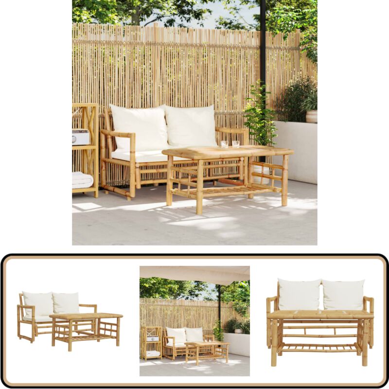 Salon de jardin 2 pcs avec coussins bambou - Salon De Jardin - Ensemble De Jardin - Meuble De Jardin - Mobilier Extérieur - Table De Jardin