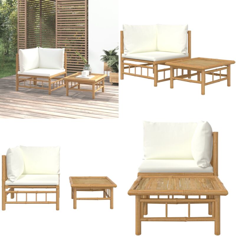 Salon de jardin 2 pcs avec coussins blanc crème bambou - Salon De Jardin - Mobilier De Jardin - Ensemble De Salon - Meubles De Jardin - Bambou - Home