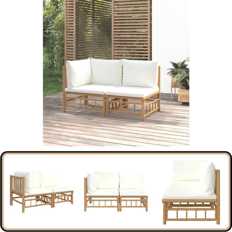 Salon de jardin 2 pcs avec coussins blanc crème bambou - Salon De Jardin - Mobilier De Jardin - Ensemble De Salon - Canapé D'extérieur - Meubles En