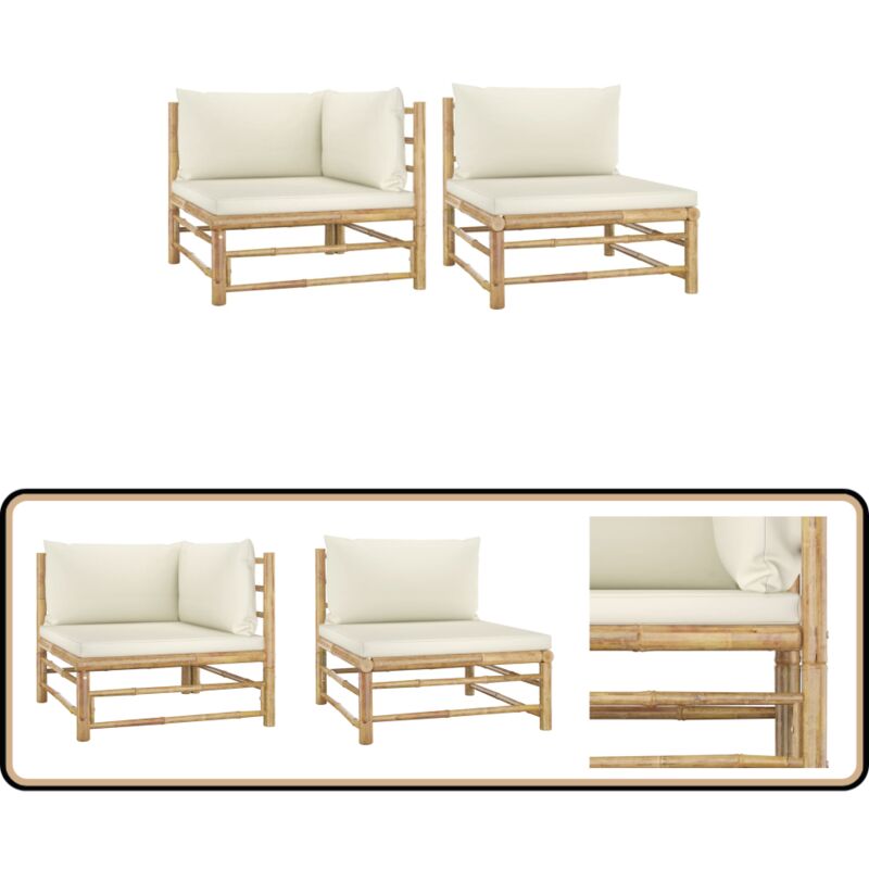 Salon de jardin 2 pcs avec coussins blanc crème Bambou - Salon De Jardin - Mobilier De Jardin - Set De Salon - Meubles De Jardin - Bambou