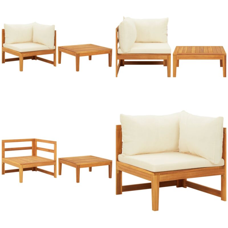 Salon de jardin 2 pcs avec coussins blanc crème Bois d'acacia - Ensemble Salon De Jardin - Mobilier De Jardin - Salon Extérieur - Meubles De Terrasse