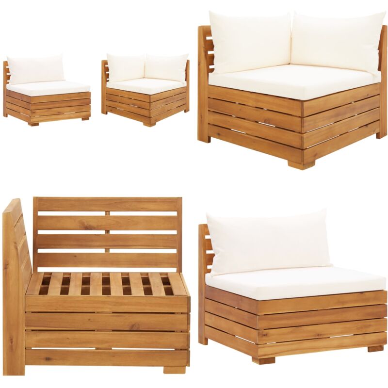 Salon de jardin 2 pcs avec coussins bois d'acacia solide - Salon De Jardin - Mobilier De Jardin - Ensemble De Salon - Canapé D'angle - Canapé