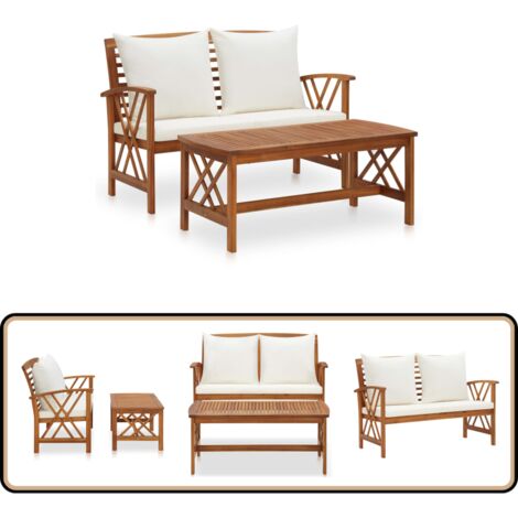 Salon de jardin 2 pcs avec coussins bois d'acacia solide - Salon De Jardin - Mobilier De Jardin - Ensemble De Jardin - Banc De Jardin - Table Basse