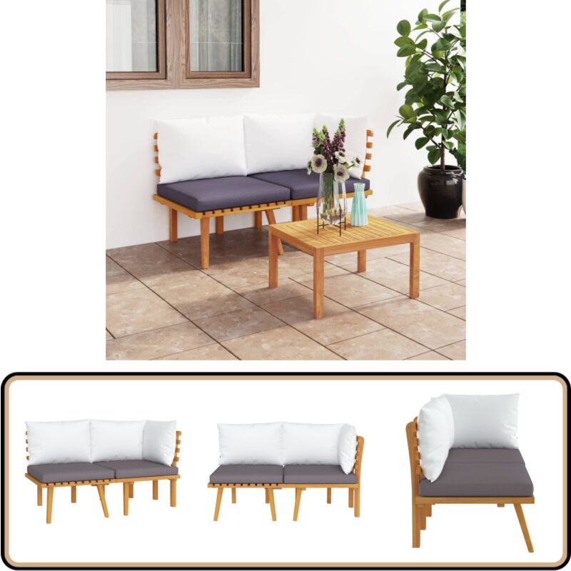 Salon de jardin 2 pcs avec coussins Bois d'acacia solide - Salon De Jardin - Mobilier De Jardin - Meubles De Patio - Set De Salon - Acacia