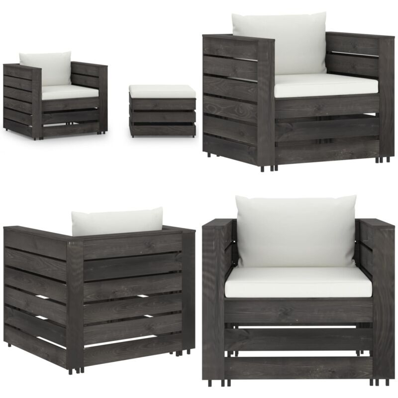 Salon de jardin 2 pcs avec coussins Bois imprégné de gris - Salon De Jardin - Mobilier De Jardin - Set De Salon - Canapé D'extérieur - Terrasse