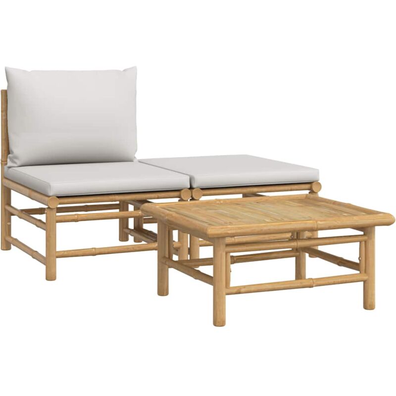 Vidaxl - Salon de jardin 3 pcs avec coussins gris clair bambou