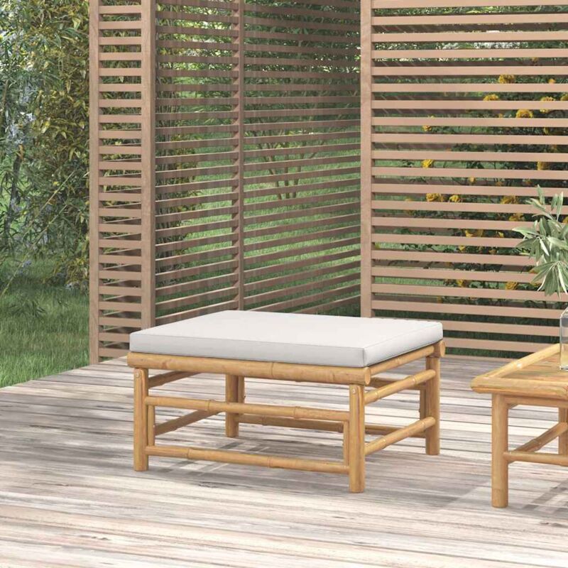 Poggiapiedi Da Giardino Con Cuscino Grigio Chiaro In Bambù - Vidaxl