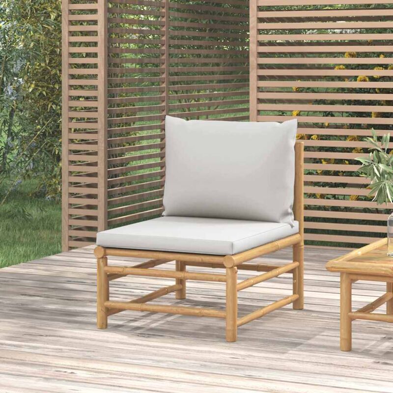 vidaXL Garten-Mittelsofa mit Hellgrauen Kissen Bambus