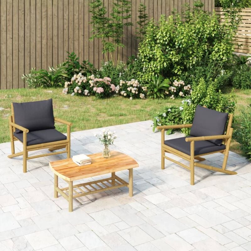 Vidaxl - Chaises de jardin 2 pcs avec coussins gris foncé bambou