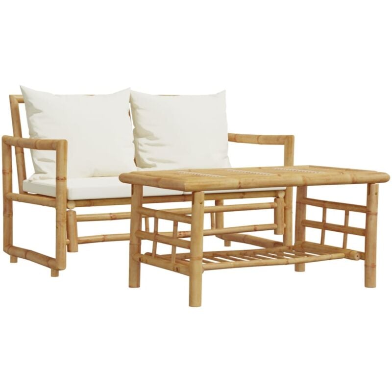 vidaXL Salon de jardin 2 pcs avec coussins bambou