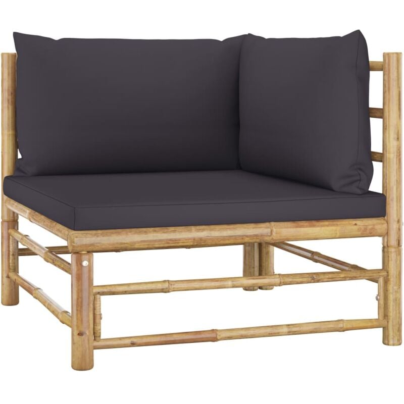 Canapé d'angle de jardin avec coussins gris foncé Bambou