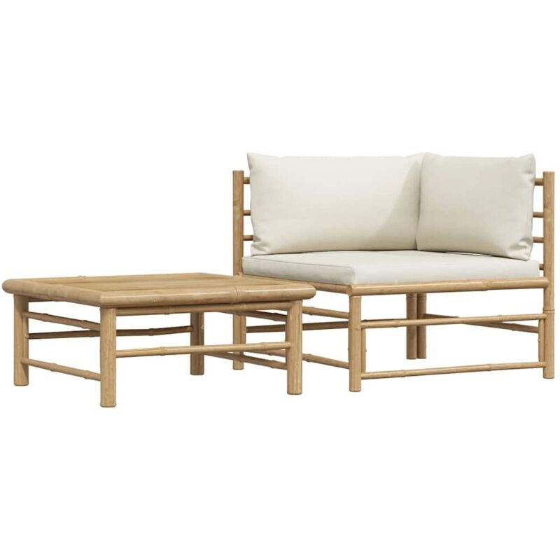 Vidaxl - Salon de jardin 2 pcs avec coussins blanc crème Bambou