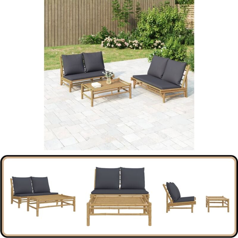 Salon de jardin 2 pcs avec coussins gris foncé bambou - Meubles De Jardin - Salon De Jardin - Mobilier De Jardin - Set De Salon De Jardin - Banc De