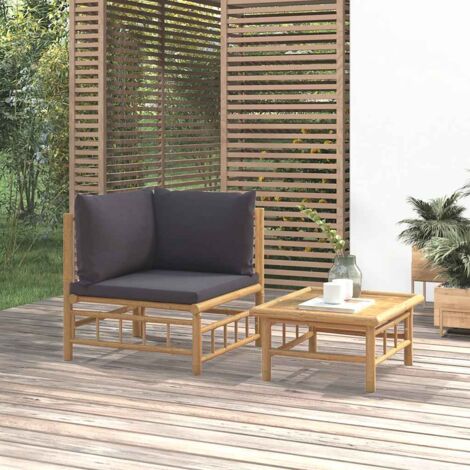 Salon de jardin 2 pcs avec coussins gris foncé bambou vidaXL
