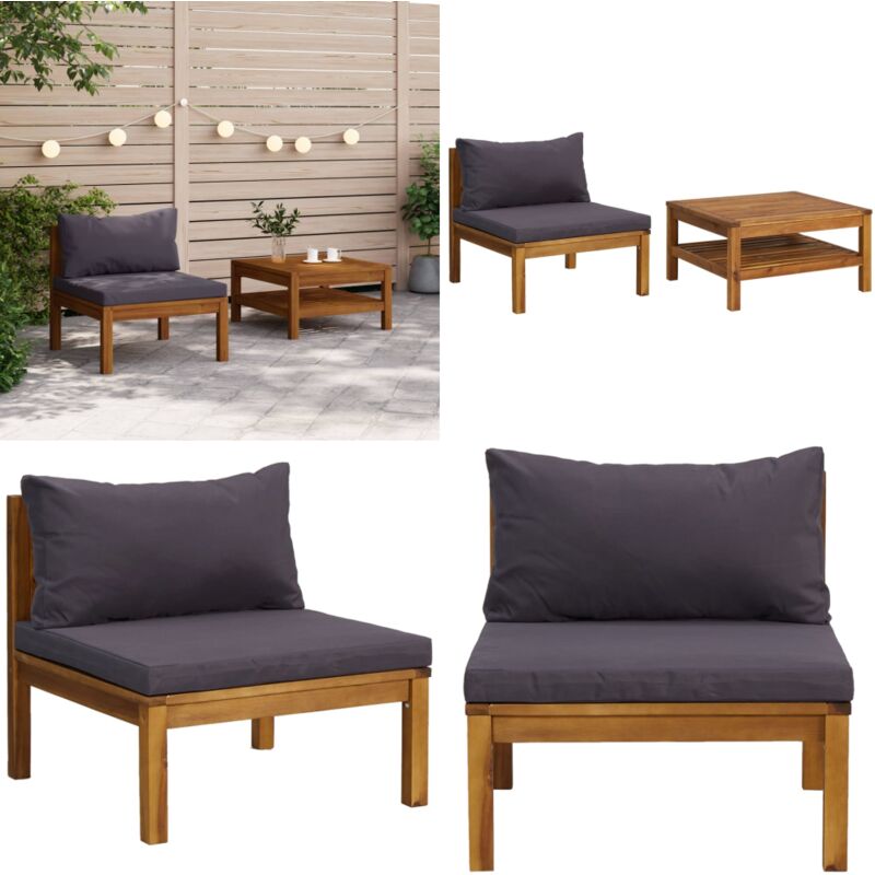 Salon de jardin 2 pcs avec coussins gris foncé Bois d'acacia - Salon De Jardin - Mobilier De Jardin - Canapé De Jardin - Ensemble De Salon De Jardin