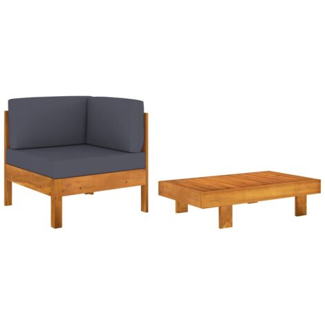 Salon de jardin 2 pcs avec coussins gris foncé Bois d'acacia vidaXL