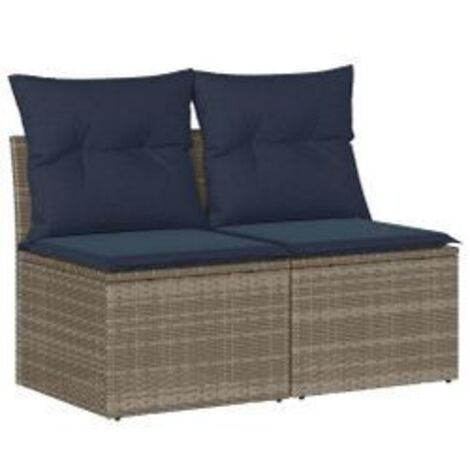 Salon de jardin 2 pcs avec coussins gris résine tressée acacia