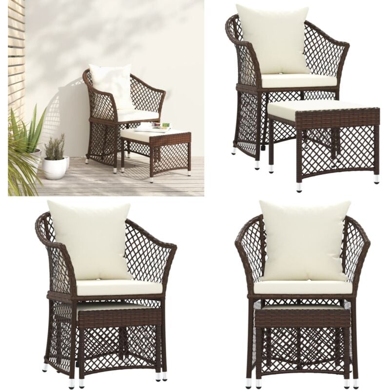 Salon de jardin 2 pcs avec coussins Marron Résine tressée - Salon De Jardin - Mobilier De Jardin - Ensemble De Salon - Résine Tressée - Fauteuil