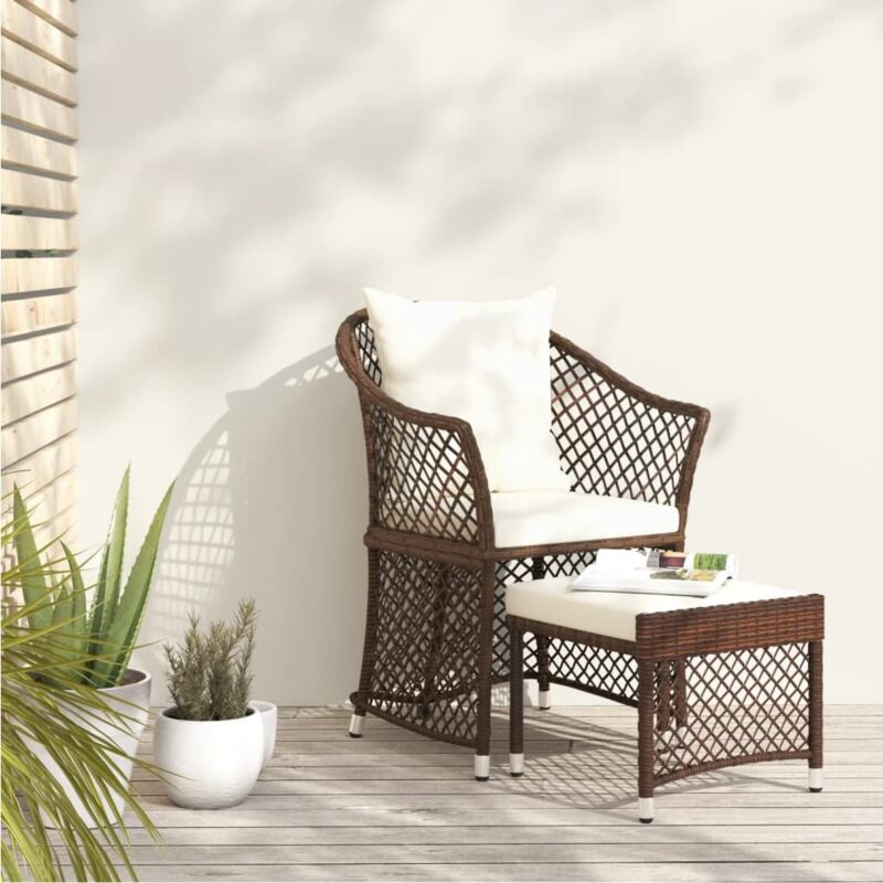 Vidaxl - Salon de jardin 2 pcs avec coussins Marron Résine tressée
