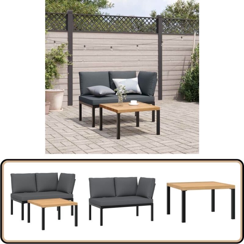 Salon de jardin 2 pcs avec coussins noir aluminium - Meubles De Jardin - Salon De Jardin - Canapé Extérieur - Set De Salon De Jardin - Mobilier