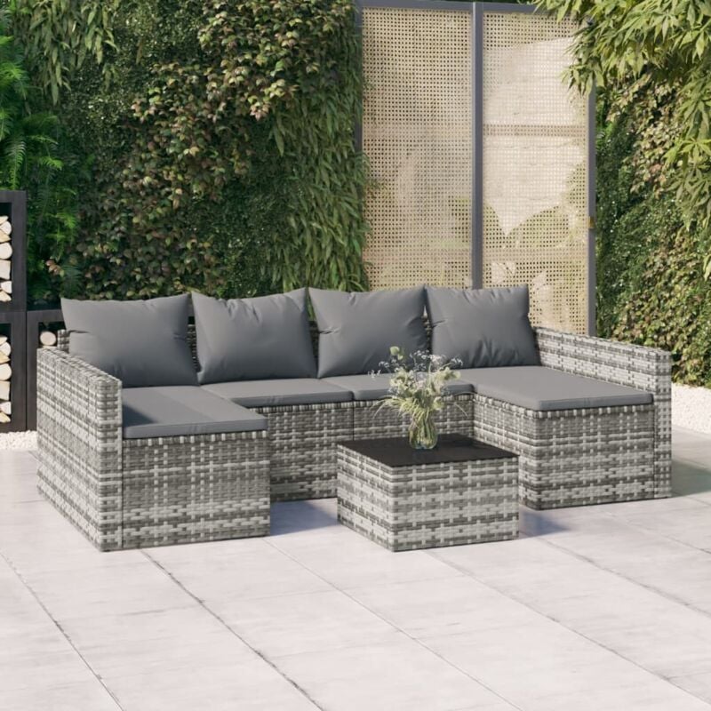 Vidaxl - Salon de jardin 2 pcs avec coussins Gris Résine tressée