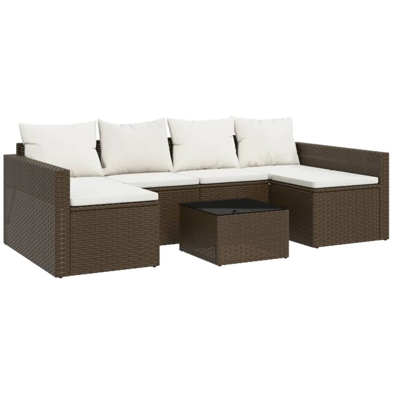 Vidaxl – Salon de jardin 2 pcs – Canapé en U marron en résine tressée – Coussins en mousse 55x55cm – Table basse en verre trempé 50x50cm