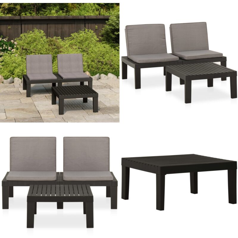 Vidaxl - Salon de jardin 2 pcs avec coussins Plastique Gris - Salon De Jardin - Mobilier De Jardin - Ensemble Salon - Table Basse - Chaise Longue