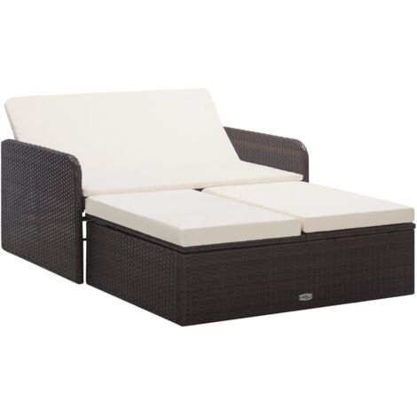 Salon de jardin 2 pcs avec coussins Résine tressée Marron