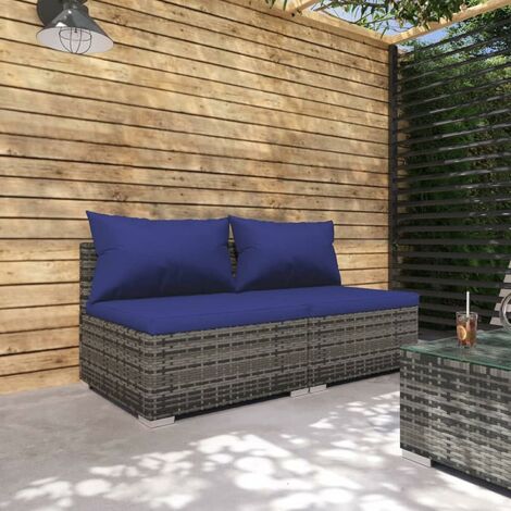 Salon de Jardin 2 pcs avec Coussins Résine tressée,Salon de Jardin en résine tressée, Design modulaire,Gris
