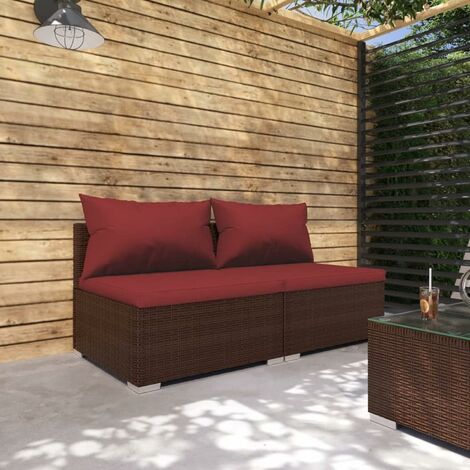 Salon de Jardin 2 pcs avec Coussins Résine tressée,Salon de Jardin en résine tressée, Design modulaire,Marron
