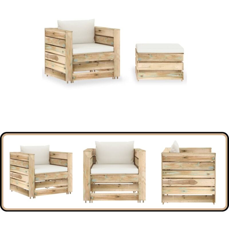 Salon de jardin 2 pcs avec coussins vert bois imprégné - Salon De Jardin - Mobilier De Jardin - Set De Salon - Canapé D'extérieur - Terrasse