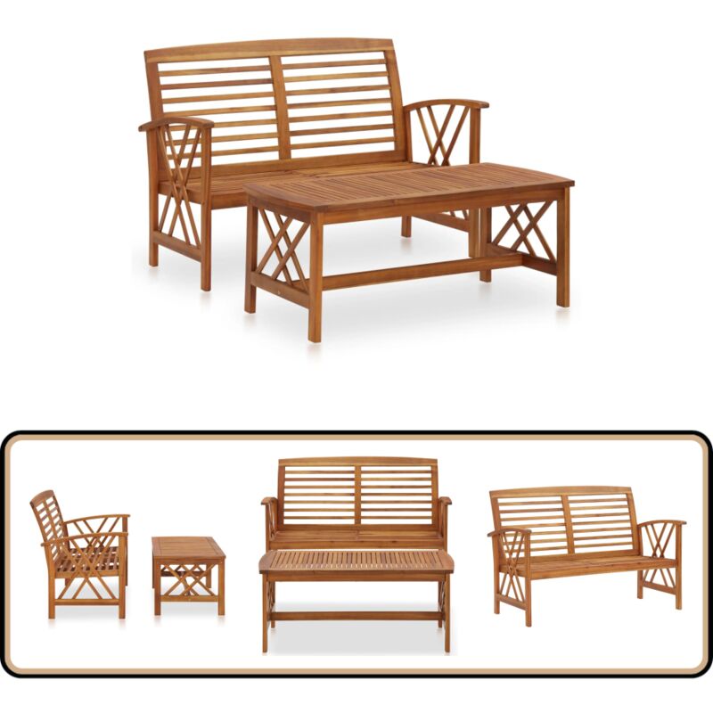 Salon de jardin 2 pcs Bois d'acacia solide - Salon De Jardin - Mobilier De Jardin - Ensemble De Jardin - Meuble De Terrasse - Acacia Massif