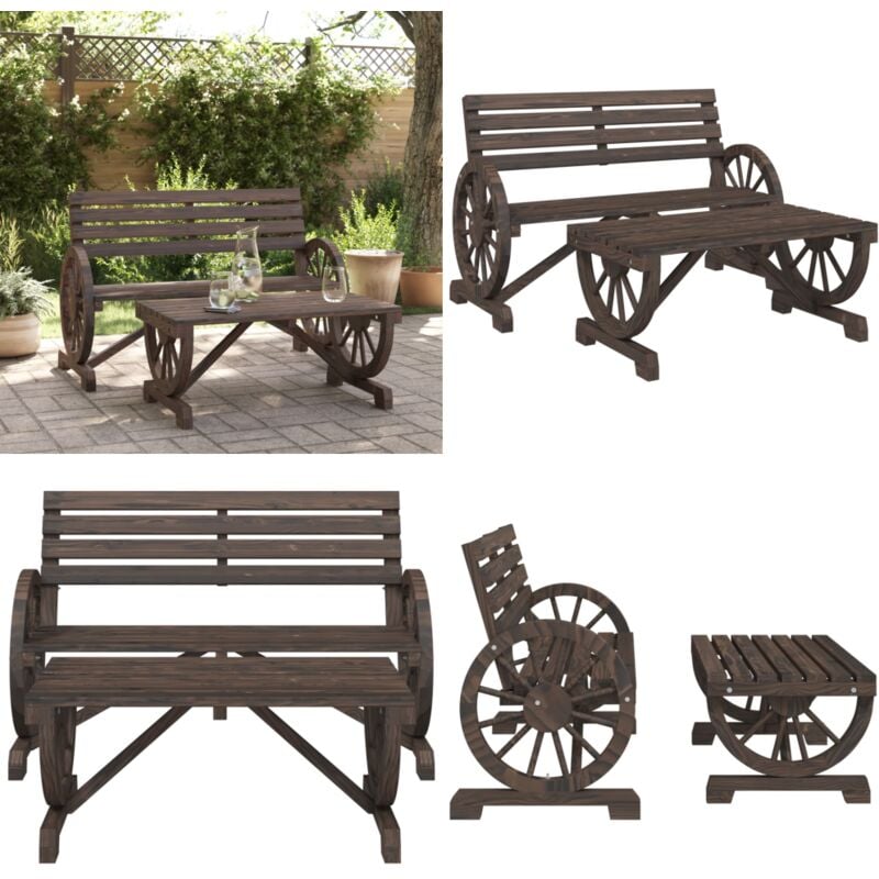 Salon de jardin 2 pcs bois de sapin massif - Ensemble Salon De Jardin - Mobilier De Jardin - Canapé Extérieur - Table Basse Extérieure - Bois De