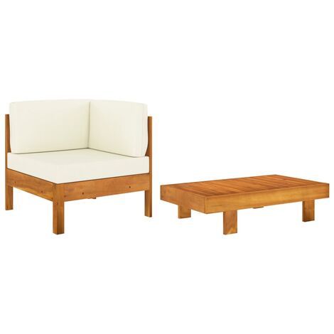 Salon de jardin 2 pcs - Canapé de jardin - Ensembles de Meubles d'exterieur - avec coussins blanc crème Bois d'acacia Chic-803320