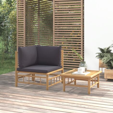 Salon de jardin 2 pcs - Canapé de jardin - Ensembles de Meubles d'exterieur - avec coussins gris foncé bambou Chic-778702