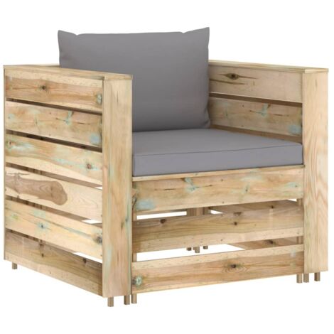 Salon de jardin 2 pcs Contemporain, Ensemble repas de jardin, avec coussins Bois imprégné de vert OIB3854E