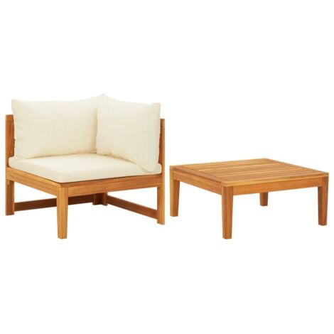 Salon de jardin 2 pcs Ensemble Table et Chaise de Jardin - avec coussins blanc crème Bois d'acacia BV372517 - BonneVie