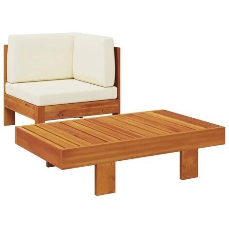 Salon de jardin 2 pcs Ensemble Table et Chaise de Jardin - avec coussins blanc crème Bois d'acacia BV613007 - BonneVie