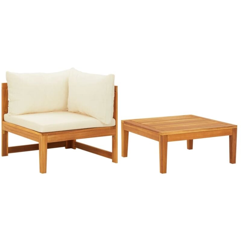 Salon de jardin 2 pcs Ensemble Table et Chaise de Jardin - avec coussins blanc crème Bois d'acacia BV372517 Bonnevie