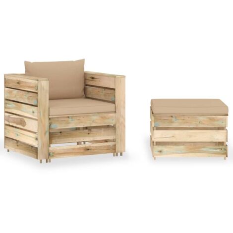 Salon de jardin 2 pcs Ensemble Table et Chaise de Jardin - avec coussins Bois imprégné de vert BV122678 - BonneVie