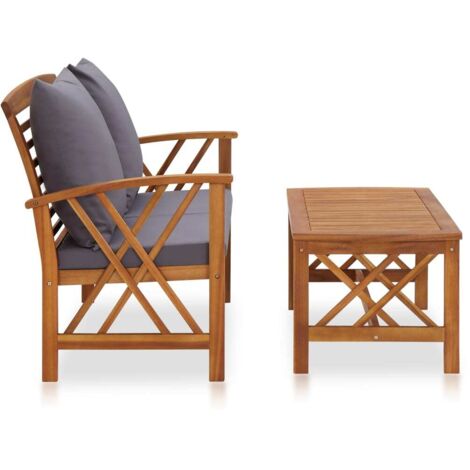 Salon de jardin 2 pcs  Meuble de jardin Mobilier de jardin avec coussins Bois d'acacia solide 48859