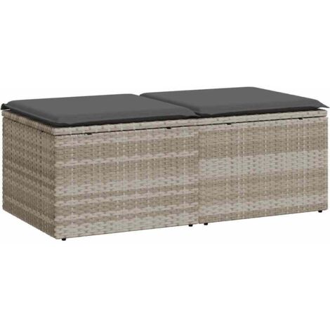 Salon de jardin 2 pcs  Mobilier de jardin avec coussins gris clair polyrotin acacia