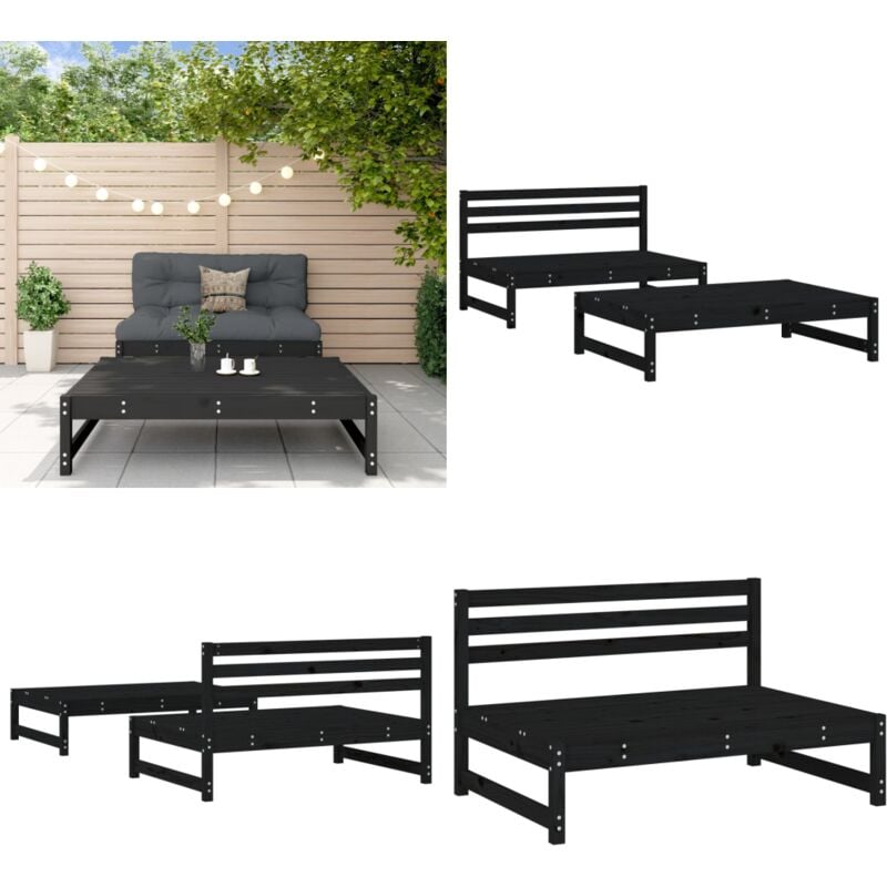 Salon de jardin 2 pcs noir bois massif de pin - Salon De Jardin - Meuble De Jardin - Ensemble De Salon De Jardin - Mobilier De Jardin - Chaise De